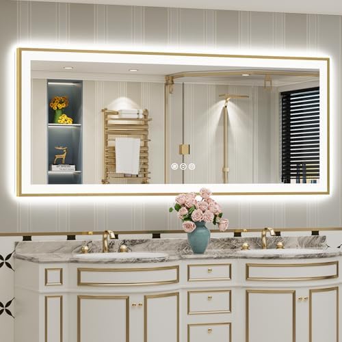 72x32 Gold LED Bathroom Mirror by Awandee