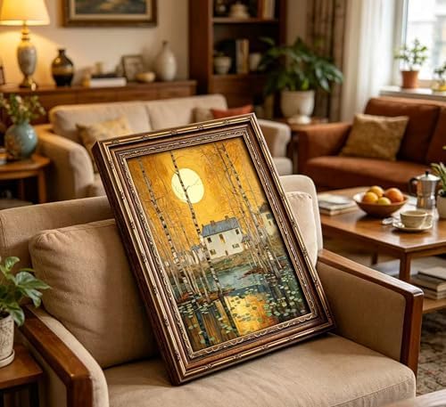 Vintage Gold Framed Minimalist Moon Canvas Wall Art，Retro Celestial Neutral - Image 2