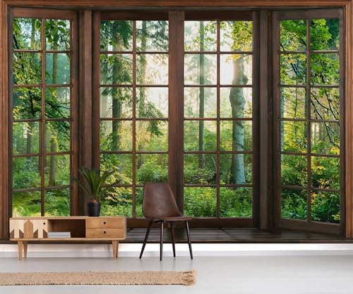 YQWDMX - 3D Green Forest Peel and Stick Wallpaper Window Mural by YQWDMX