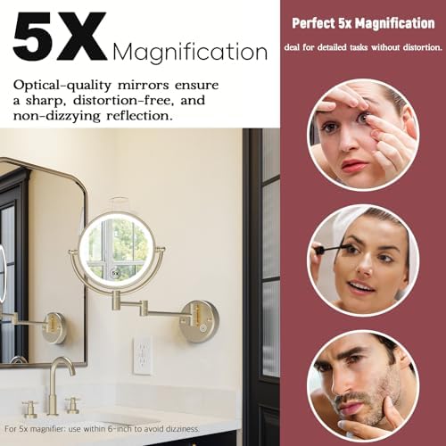8" Rechargeable Brass Wall Mounted Magnifying Mirror - Image 4