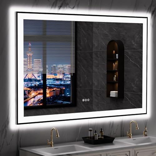 LOAAO 55"X36" LED Bathroom Mirror Black Framed by LOAAO