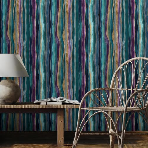 17.7"X118" Teal Green Purple Abstract Geometric Mosaic Wave Peel and Stick - Image 3
