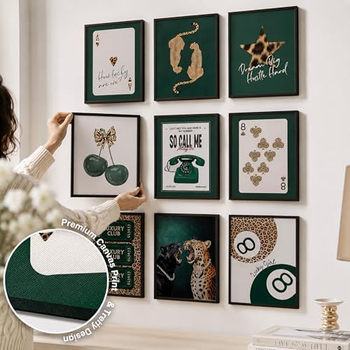9Pcs Trendy Green Leopard Canvas Wall art, Fashion Cheetah Aesthetic Wall Decor - Image 4