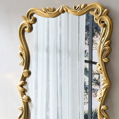 Brushed Gold Bahtroom Mirror, Rectangle Luxury Vintage Wall Mirror, Scalloped - Image 6