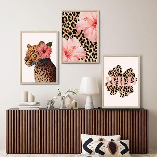 Trendy Leopard Wall Art Pink Cheetah Print Room Decor Leopard Flower Canvas - Image 7