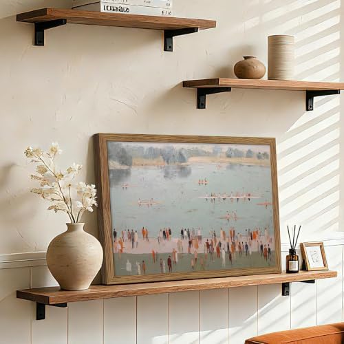 ZXXYWA Vintage Beach Canvas Wall Art, Retro Coastal Crowd Scene Artwork - Image 2