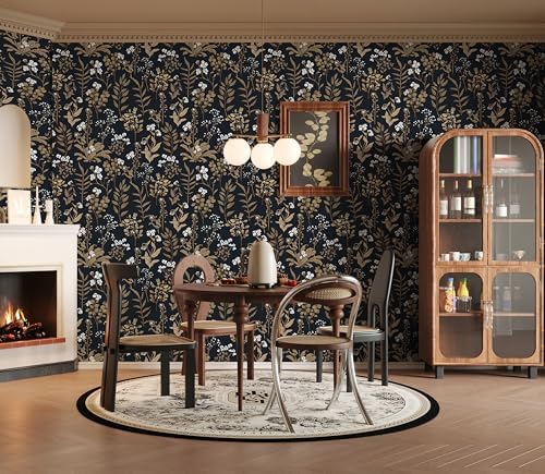 Black Moody Floral Wallpaper Peel and Stick 17.3" x 590.5" Contact Paper - Image 7