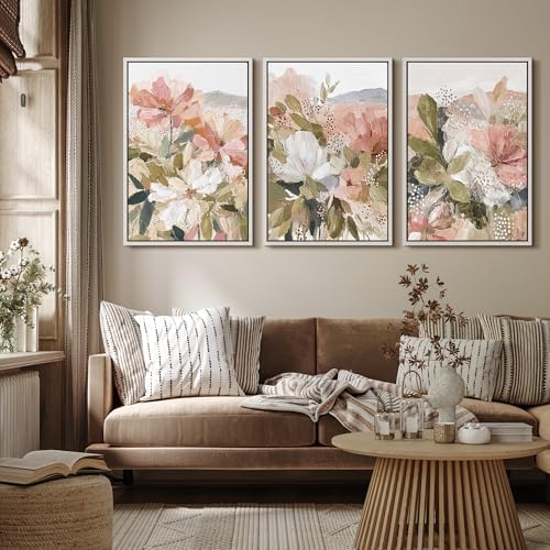 MUDECOR Framed Canvas Print Wall Art Blush Floral Abstract Neutral Botanical - Image 4
