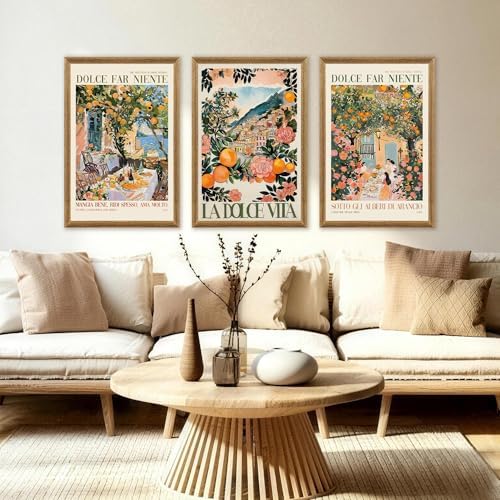 SYWENNOI Triptych Framed Dolce Far Niente Cnavas Wall Art 24x36 inch x3 - Image 3