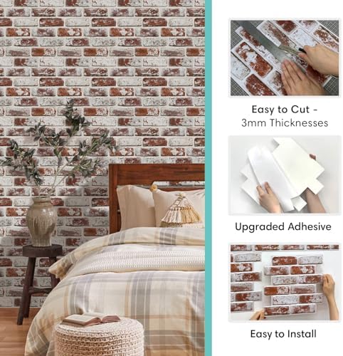 Commomy Faux Brick Peel and Stick Thin PVC 10 Pcs 11.8" x 11.8" - Image 6