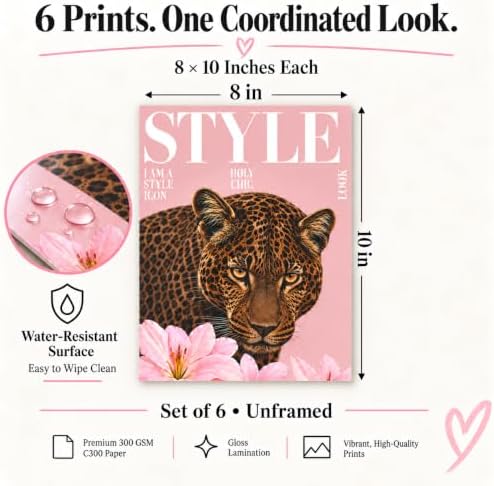 6pcs Pink Cheetah Wall Art Decor - Image 2