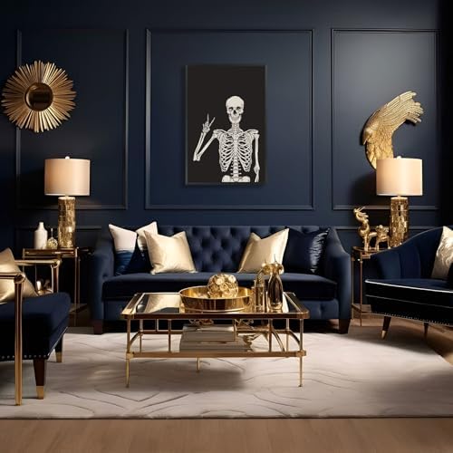 Funny Black Skeleton Canvas Wall Art Spooky Decor Halloween Poster High Hand - Image 3