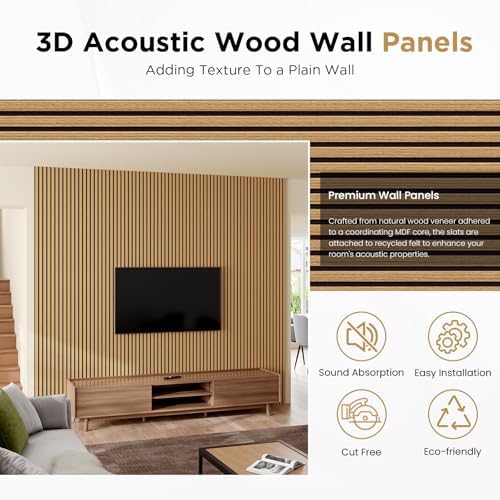SMARTSTANDARD Wood Slat Acoustic Wall Panels 4 Pack 94"x12.6" American Oak - Image 3