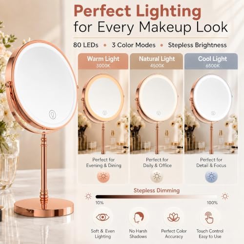 DEIOVWXS Makeup Mirror, Rechargeable Vanity Mirror - Image 3