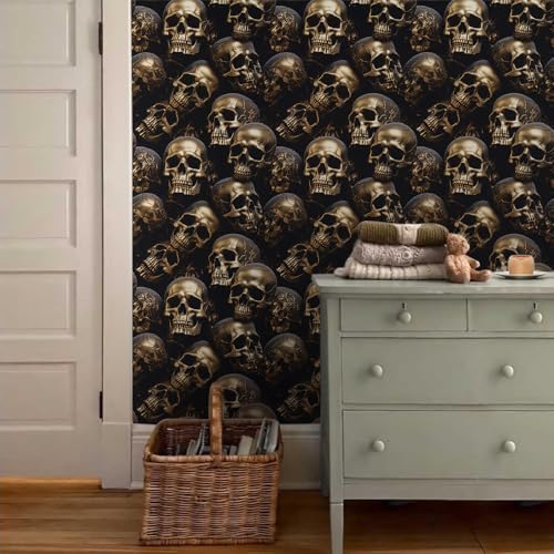 18"x236" Black Gold Creative Gothic Skull Peel and Stick Self Adhesive - Image 3