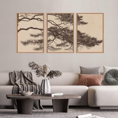 LHIUEM Large Vintage Pine Tree Branch Framed Canvas Wall Art, Sketch Botanical - Image 4