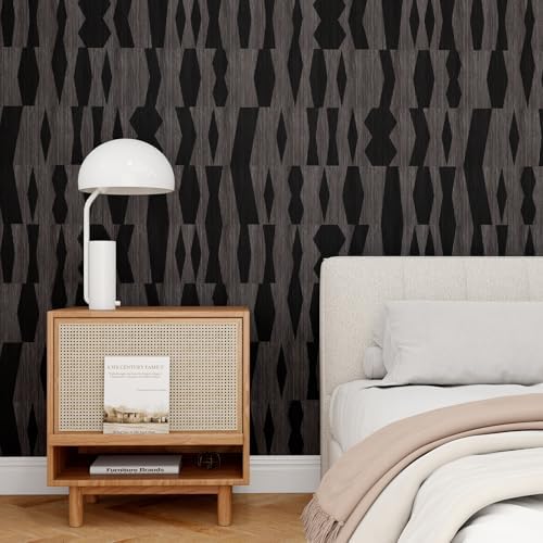 Modern Geometric Peel and Stick Wallpaper – Black and Dark Grey Textured - Image 2
