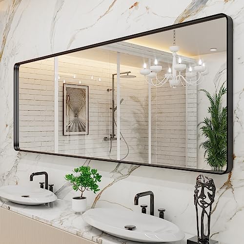 LOAAO 84x32 Inch Black Bathroom Mirror Metal Framed by LOAAO