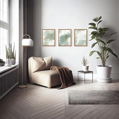 Framed Sage Green Wall Art Set of 3, Abstract Green Wall Decor Living Room - Image 2
