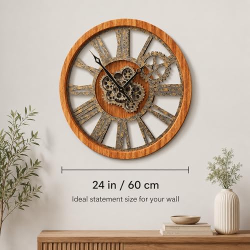 HOIBAI Large Wall Clock 24 Inch Vintage Brown - Image 4