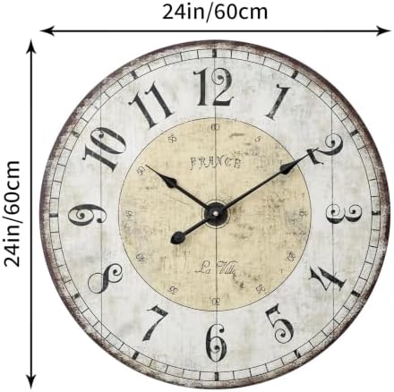 24 Inch Large Rustic Farmhouse Wall Clock, Vintage French Country Wooden Wall - Image 2