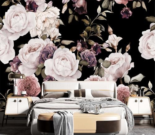 Moody Vintage Dark Floral Rose Peony Wallpaper Peel Stick - Image 2