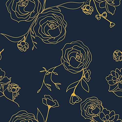 Safiyya 393"x17.3" Peel and Stick Wallpaper Gold and Blue Contact Paper Floral by SAFIYYA