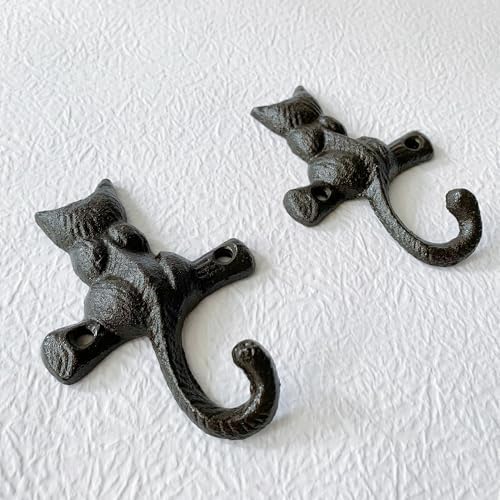 Rustic Cat-Shaped Decorative Wall Hook Rack Hangers - Image 3