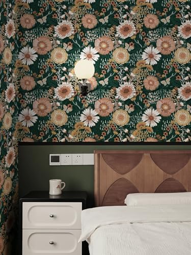Dimoon Boho Retro Dark Green Wallpaper Peel and Stick Wallpaper Vintage Floral - Image 4