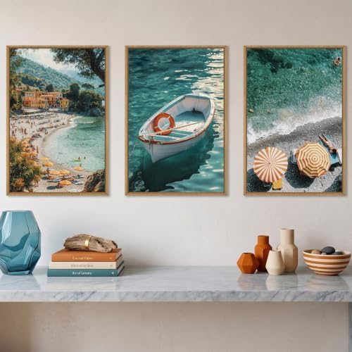 Aryroi Italy Coastal Amalfi Seascape Framed Canvas Wall Art Set- 16"x24"x3 - Image 2