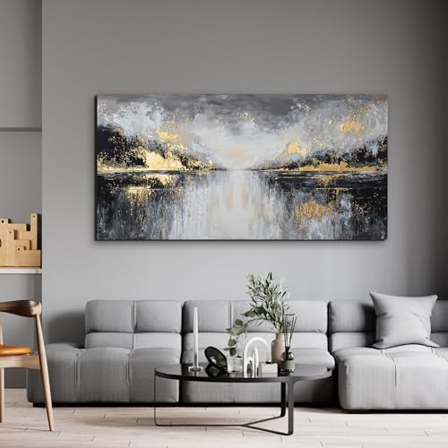 YISXINOAG Black Gold Abstract Wall Art Modern Canvas Artwork Print 24"X48" - Image 3