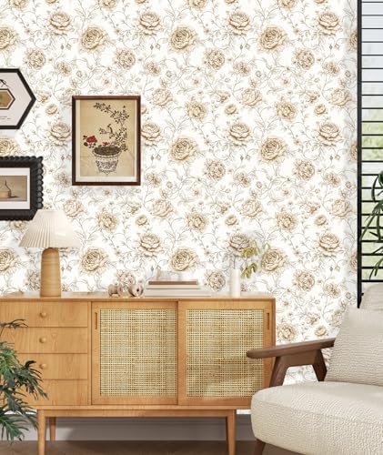 ILHIIOR Beige/White Floral Peel and Stick Wallpaper Boho 17.5 x118 Inches - Image 7