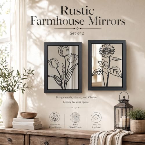 2 Set Farmhouse Mirrors for Wall Decor Living Room Bedroom Bathroom Entryway - Image 3