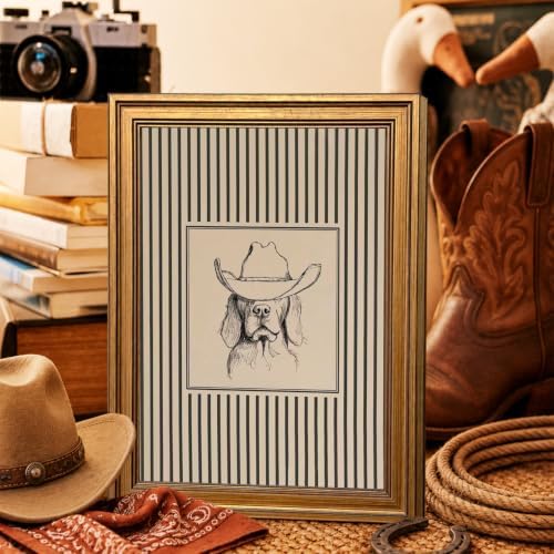 Vintage Gold Framed Western Cowboy Dog Wall Art, Cute Labrador in Cowboy Hat - Image 2