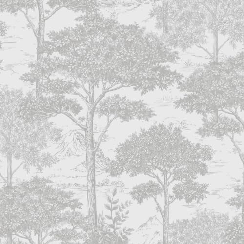 Ismoon Grey Peel Stick Wallpaper Forest Mural Toile Stick on Wallpaper by Ismoon