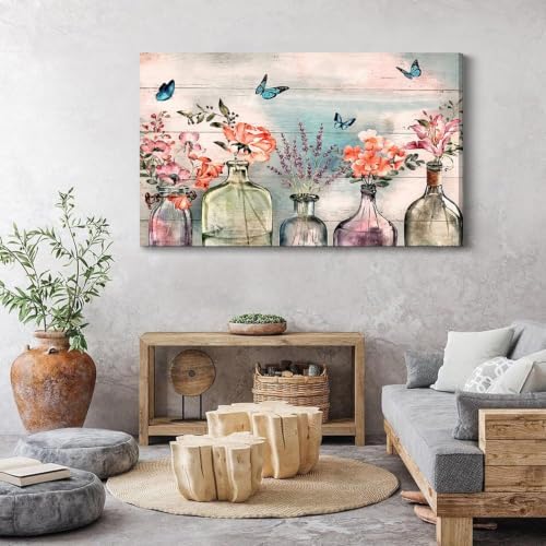 Havplemoy 1Pcs Framed Retro Farmhouse Flowers Canvas Wall Art - Image 6