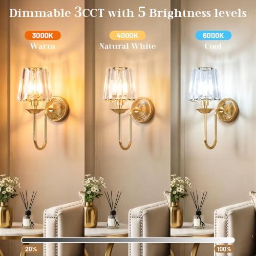 Gold Battery Operated Wall Sconces Set of Two, Crystal Wireless Rechargeable - Image 3