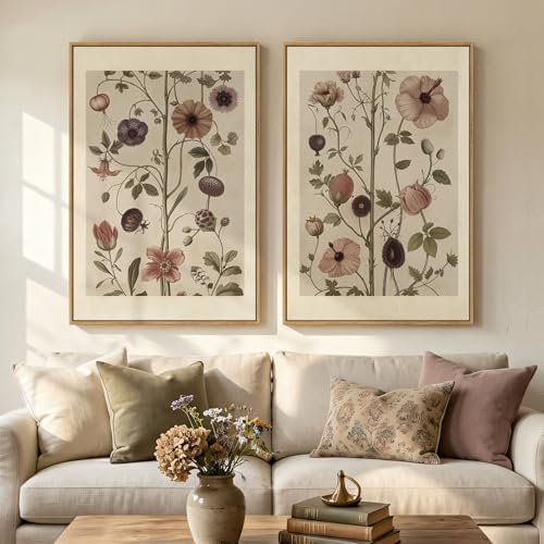 Large Framed Vintage Floral Botanical Wall Art by Cuspin