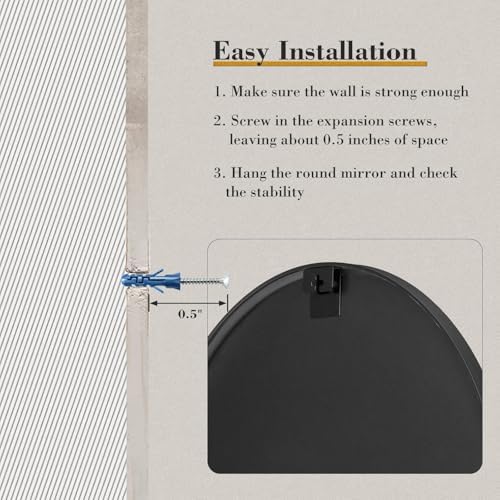 NEWBULIG 28 Inch Round Bathroom Mirror, Wall Mount Vanity Mirror - Image 6