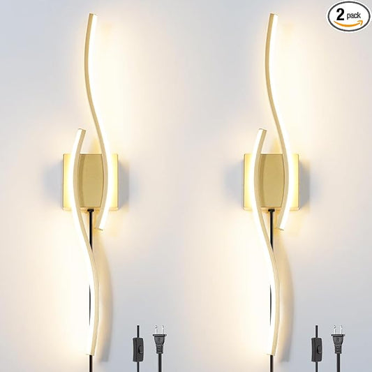 Daunton Modern Gold Plug in Wall Sconce Set of 2, Indoor Dimmable Light Fixture by Daunton
