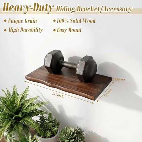 Pinkunn 4 Pcs Floating Shelves for Wall Rustic 15.75 Inches Walnut Wooden - Image 3