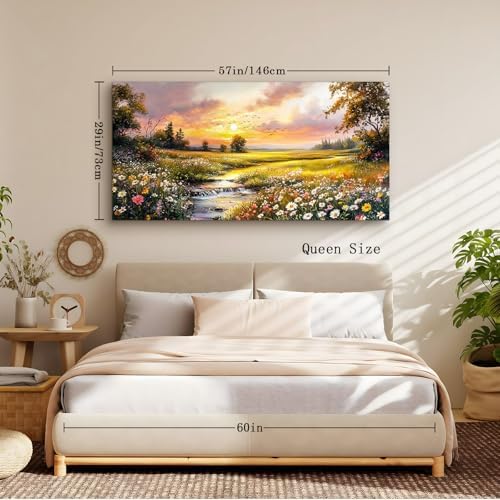 crmotu Extra Large Canvas Art, Rustic River Meadow Wall Decor 29X57 In - Image 5