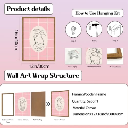 Cute Pink Bathroom Cat Wall Art Welcome to the Bathroom Sign Trendy Animal - Image 3