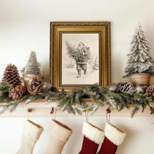 AVECCO Santa Claus Carrying Christmas Tree Framed Canvas Wall Art 8x10 In - Image 2