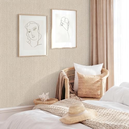 Grasscloth Peel and Stick Wallpaper Beige Contact Paper 16in x 118in - Image 3