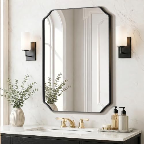 Delma Bathroom Vanity Mirror, Scalloped Round Corner Wall Mirror, by Delma