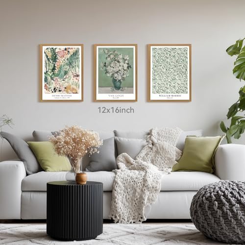 CAZLOUC Matisse Van Gogh William Morris Wall Art Set of 3, Sage Green Bathroom - Image 3