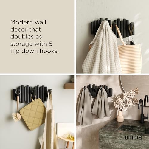 Umbra Picket Coat Rack, Wall Mount 5 Flip-Down Coat Hooks - Image 4