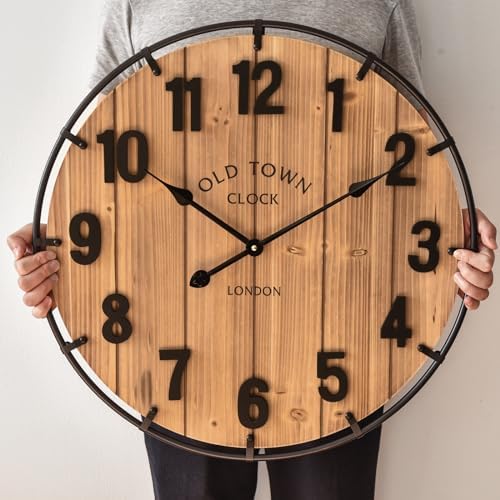 24 Inch Farmhouse Wall Clock Large Old Town Vintage Rustic Wooden Clock - Image 5