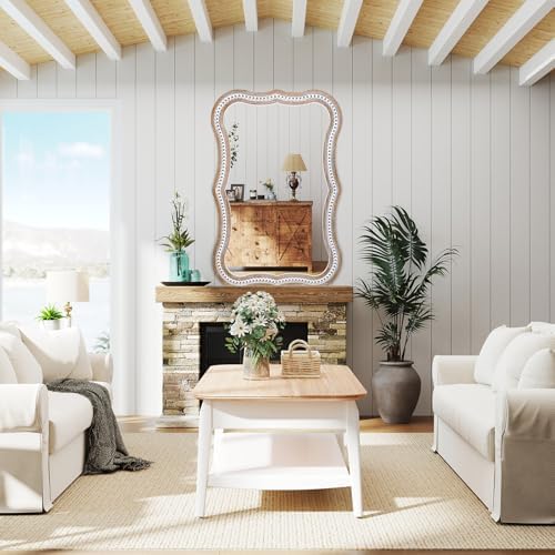 36x24 Inch Wavy Mirror for Wall Decor, Wooden Bathroom Decorative Mirrors - Image 3
